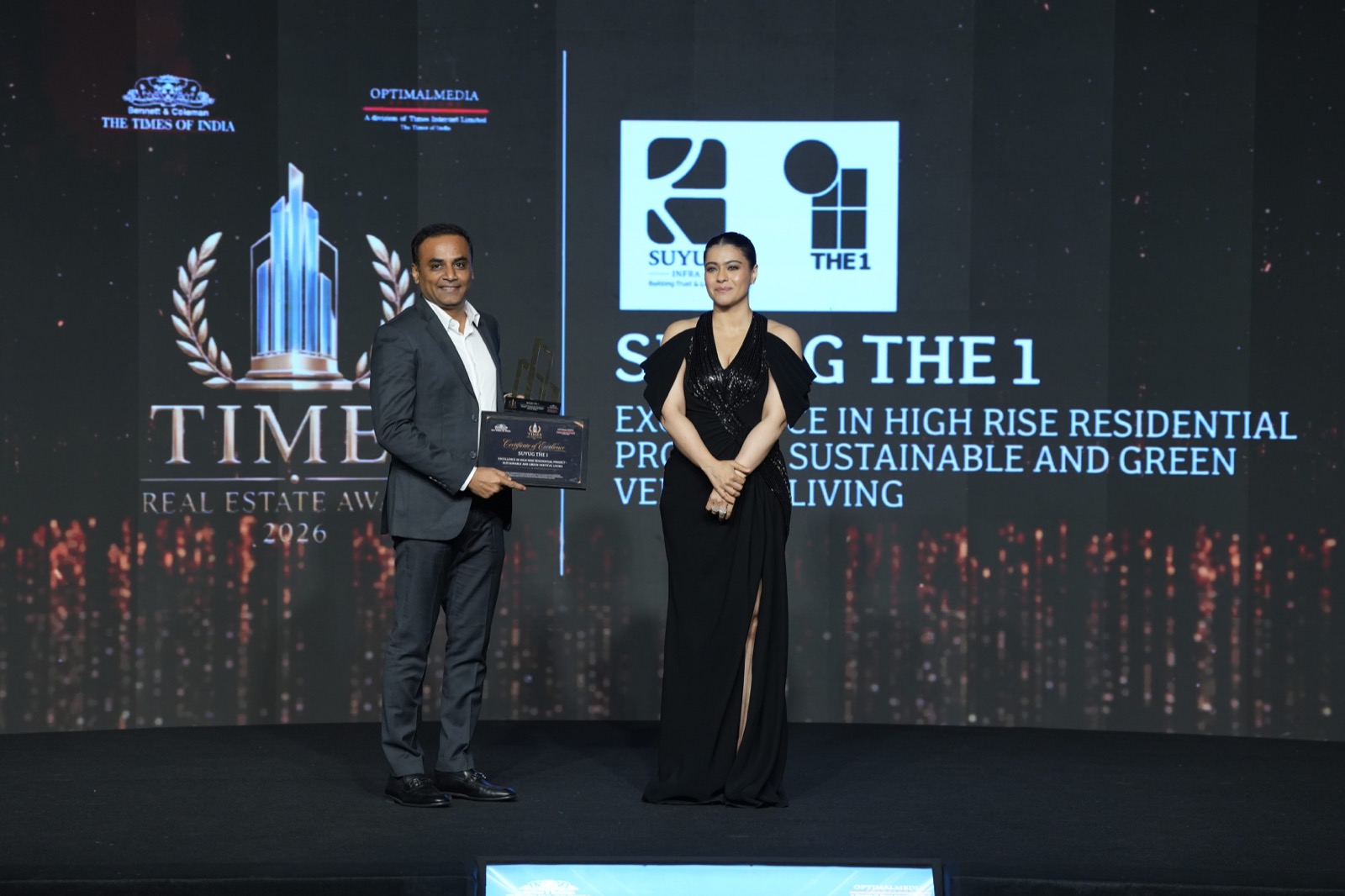 The award for SUYUG THE1 being presented on stage at the Times Real Estate Awards