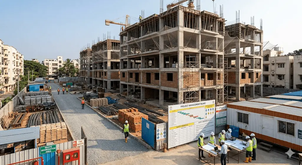 RERA-regulated apartment construction project in Bangalore showing organized and professionally managed development environment
