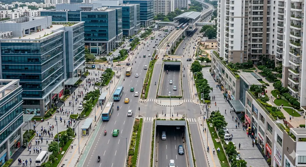 Sarjapur Road technology corridor with office campuses and residential developments supporting rental demand and NRI real estate investment