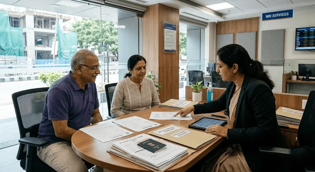NRI banking setup showing NRE, NRO, and FCNR account compliance for property purchases in India