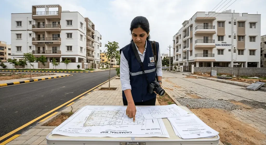 Property compliance inspection comparing A-Khata and B-Khata apartment developments in Bangalore before purchase