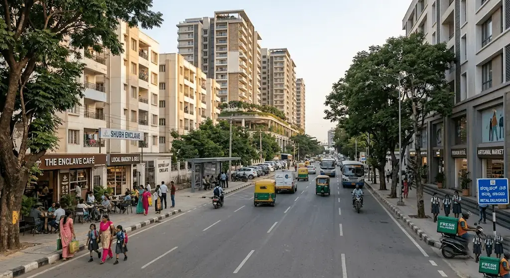 Sarjapur Road urban growth corridor illustrating residential appreciation, infrastructure development, and neighborhood maturation between 2020 and 2026
