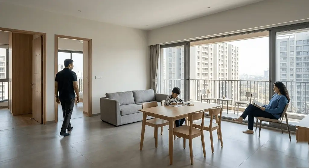 Spacious premium apartment in Sarjapur Road featuring privacy-focused design, multiple balconies, and family-friendly living spaces