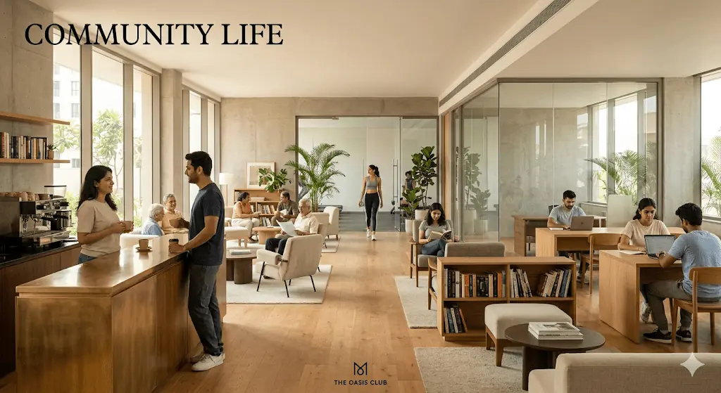 Luxury apartment clubhouse in Bangalore demonstrating spacious amenity planning and strong clubhouse-to-resident ratios