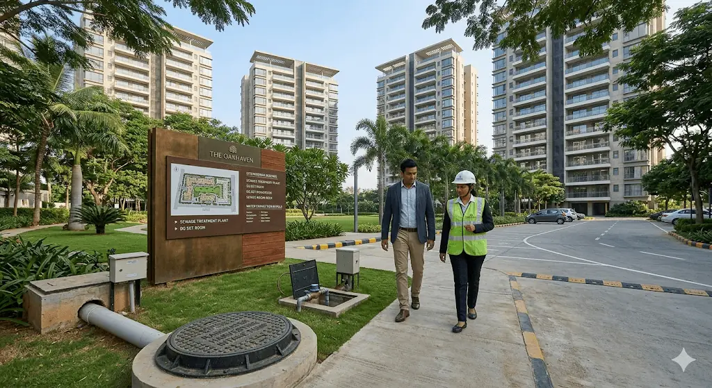 Luxury apartment project in Bangalore showing water infrastructure, open space planning, and construction quality elements verified during buyer due diligence