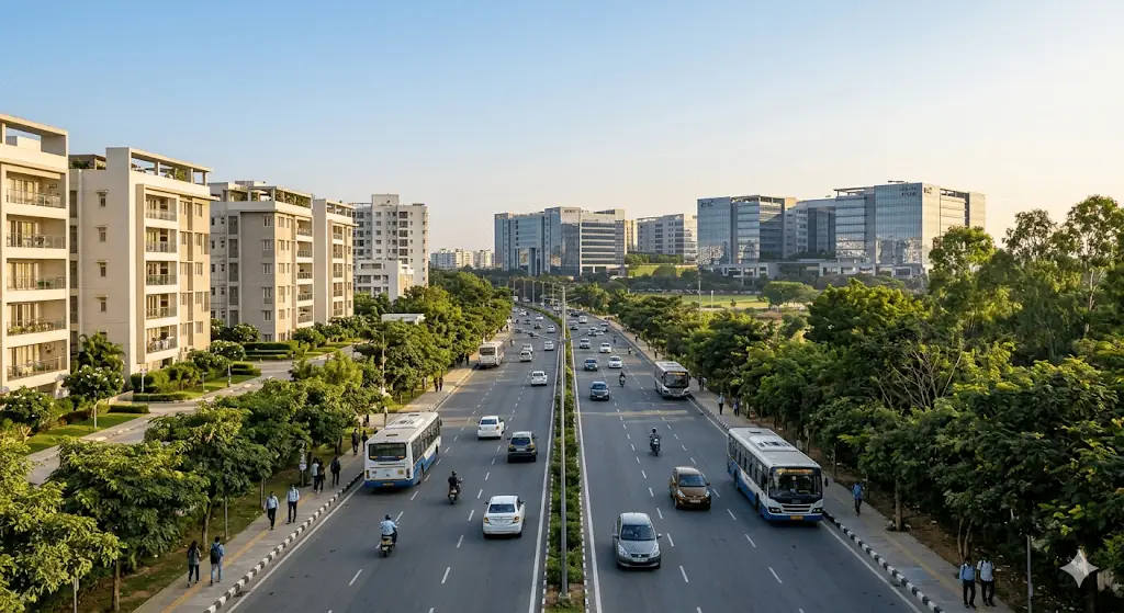 Sarjapur Road Bangalore tech corridor with residential apartments and office ecosystem supporting NRI investment demand