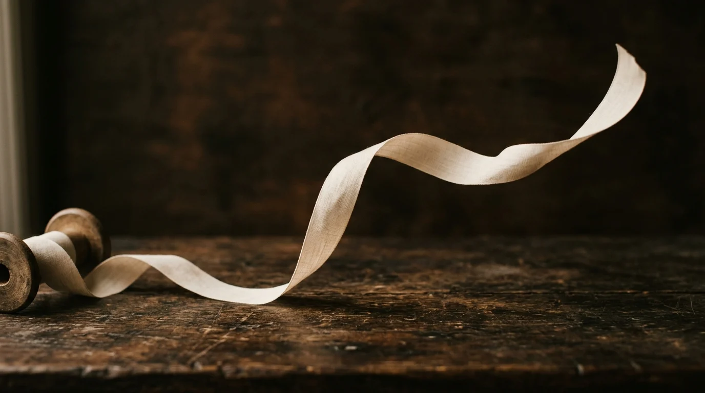 A length of pale ribbon lifting and streaming sideways in a draught