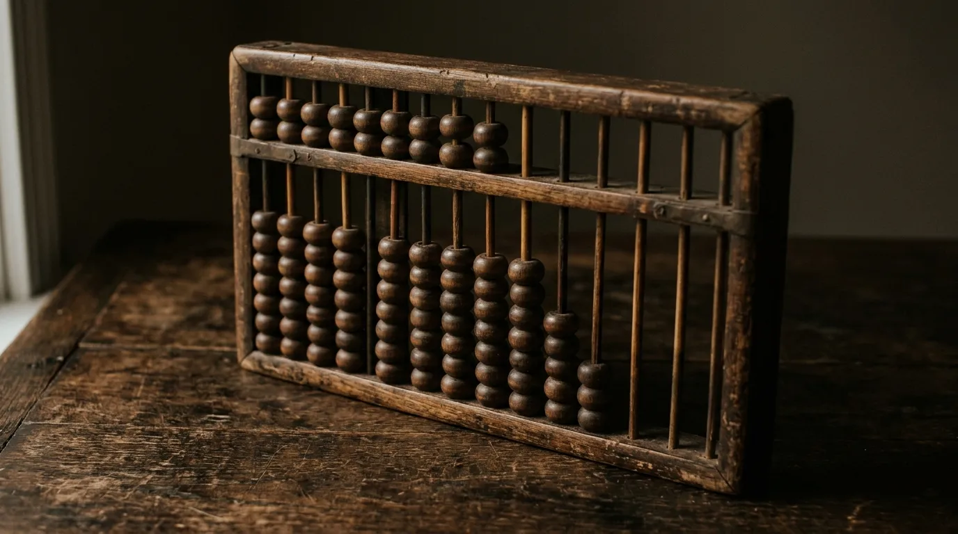 A wooden abacus with its beads pushed hard to one side