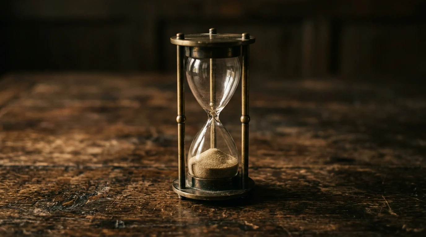 A brass hourglass with its sand part run through