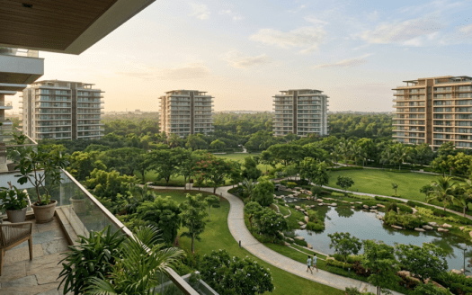 Low-density luxury apartment community in Bangalore with expansive open spaces, landscaped grounds, and premium residential design